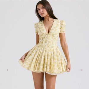 Commense Yellow Floral Mini Dress
